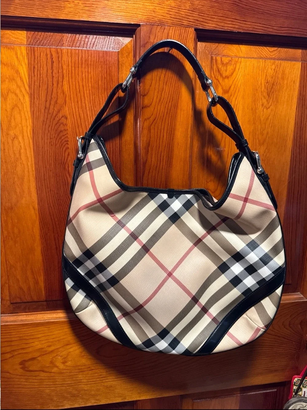Burberry Beige nova check Larkin Hobo with Black Trim